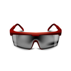 Plastic red Safety glasses&nbsp;on White Background. working goggles 
Eye Protection Gear for construction, medicine and sports
