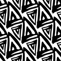 Black ink triangles isolated on white background. Geometric abstract seamless pattern. Hand drawn vector graphic illustration. Texture.