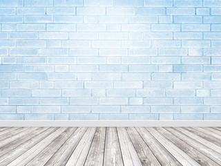Empty room blue brick wall with floor