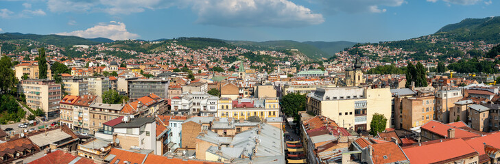 Fototapeta na wymiar Panorama cityscape of Sarajevo city center at summer, BiH