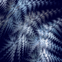 Soft fluffy feathers on a dark blue background. Abstract fractal background with fur or feathers. 3d rendering.