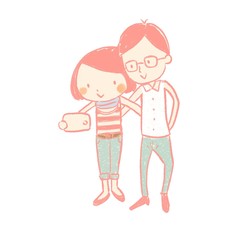 Tourist couple taking a selfie