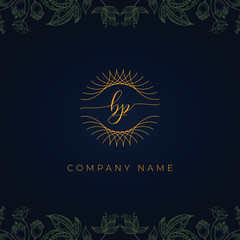 Fototapeta na wymiar Elegant luxury letter BP logo. This logo icon incorporate with abstract rounded thin geometric shape in floral background. That looks luxurious and royal.