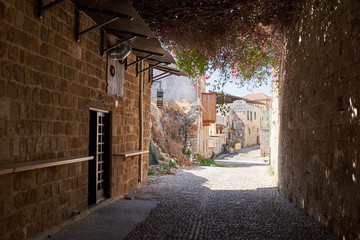Obraz premium Ancient street in Rhodes city, Greece