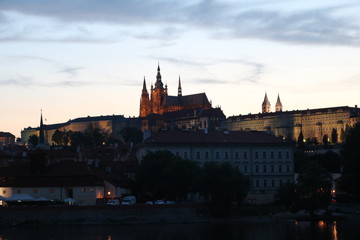 Evening sky over Hradcany in Prague