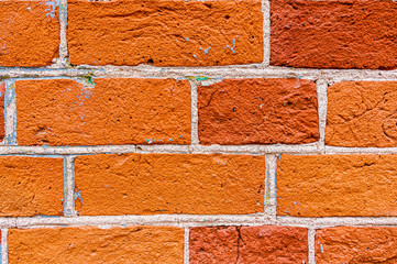 An old weathered fragment of a brick wall with cracks. Background for the designer. A large brick