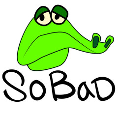 Sad green reptile. Crocodile in a depressed mood. Character with lowered corners of the mouth due to frustration and sadness. Cute crocodile with a mournful look. Stock vector emotion of sadness.