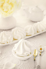 White meringue on plate served in elegant style.