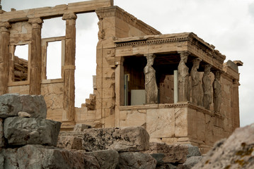 Fototapeta premium Temple Erechtheion with the famous porch of the caryatids instead of columns in the Acropolis