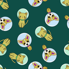 Cute Space Cat And Dog Pattern Seamless