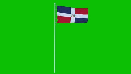 Dominican Republic Flag Waving on wind on green screen or chroma key background. 3d rendering