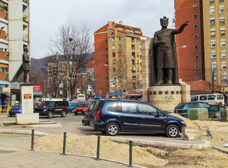 KOSOVSKA MITROVICA MARCH 13. 2017: Repairing street and traffic in the city center North Mitrovica