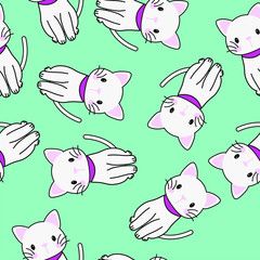 Cute White Cats Vector Pattern Seamless