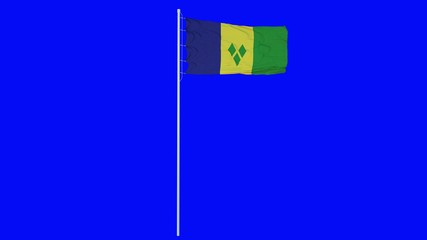 Saint Vincent and the Grenadines Flag Waving on wind on blue screen or chroma key background. 3d rendering