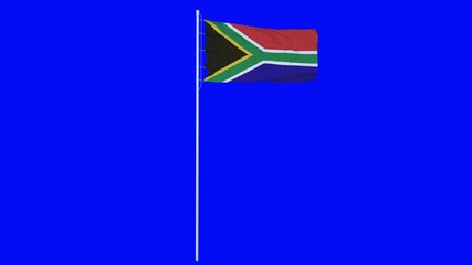 South Africa Flag Waving on wind on blue screen or chroma key background. 3d rendering