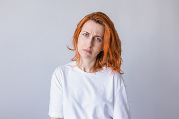 sad woman,  isolated on a white background
