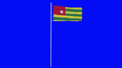 Togo Flag Waving on wind on blue screen or chroma key background. 3d rendering