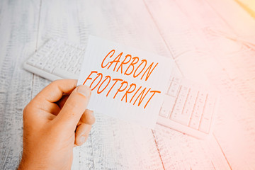Word writing text Carbon Footprint. Business photo showcasing amount of dioxide released atmosphere...