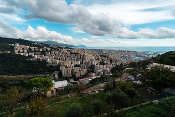Fototapeta na wymiar Panoramic view of Genoa from the top of a hill