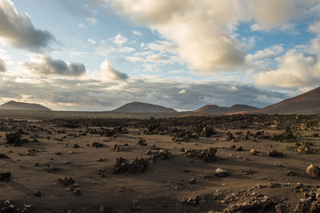 Volcanic landscape of Timanfaya National Park on island Lanzarote, Canary Islands.