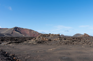 Volcanic landscape of Timanfaya National Park on island Lanzarote