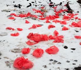 Garbage on the landfill in winter