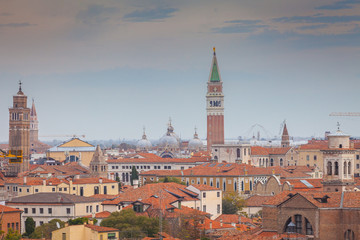 Fototapeta premium Aerial panorama of San Marco domes and bell tower, Venice, Italy