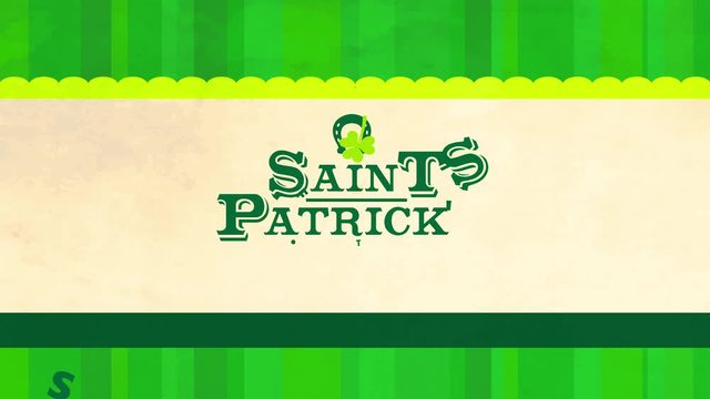 st patricks day festival flyer cover design with big lettering using cowboy typography with horseshoe and shamrock decorating over a green striped background