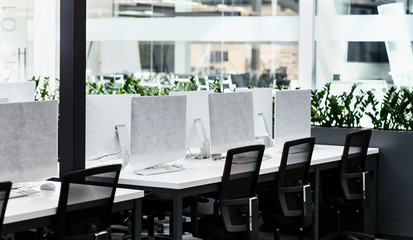 Close up of empty places for workers in co-working
