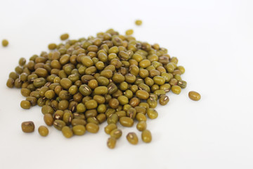 mung beans on white background aka Green gram or moong