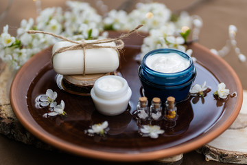 Natural eco-friendly cosmetics made from natural ingredients for men and women. Handmade business. Eco life concept. Natural components are hypoallergenic.