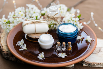 Natural eco-friendly cosmetics made from natural ingredients for men and women. Handmade business. Eco life concept. Natural components are hypoallergenic.