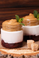 berry dalgona coffee desset with cherry, yogurt. trendy South Korean cold drink