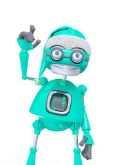 santa bot saying may I ask a question in white background