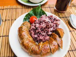 Pork sausage and sticky rice in laos