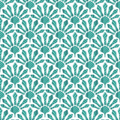 Fototapeta na wymiar Abstract turquoise pattern in art deco style, fan with geometric rectangular shapes, vector graphics, textile, print, wallpaper