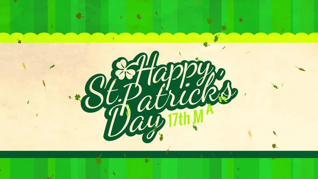 happy angel patricks day celebration message design written with classical offset font drafted on a straight layer over single with upright stripes