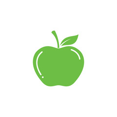 Leafy, stemmed green apple, vector illustration
