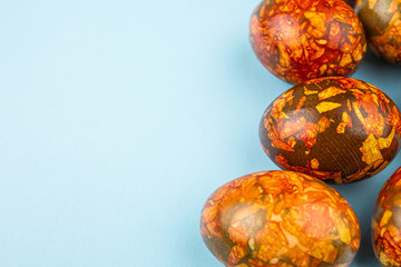 Easter eggs on blue  background.