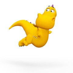 baby dragon cartoon flying and passing by in a white background