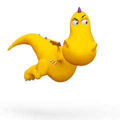 baby dragon cartoon flying with a dubius face in a white background