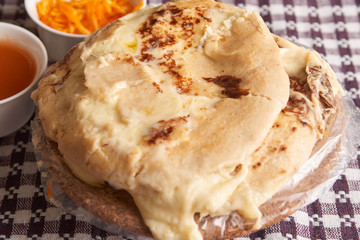 Close up photo of pupusas dish with nuegados, a traditional meal from El Salvador