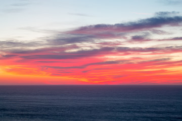 red sunset over the sea cornwall uk 