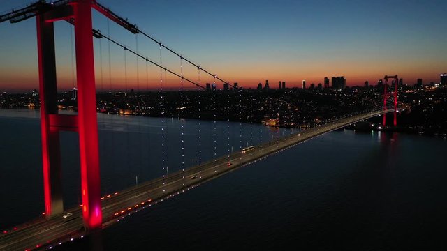 15 Temmuz Sehitler Koprusu Sunset Aerial Drone View at Covid-19 Isolation Days