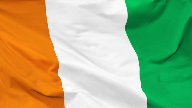 Fragment of a waving flag of the Republic of Ivory Coast in the form of background, aspect ratio with a width of 16 and height of 9, vector