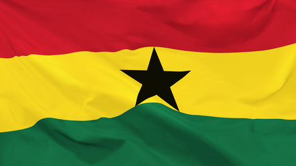 Fragment of a waving flag of the Republic of Ghana in the form of background, aspect ratio with a width of 16 and height of 9, vector