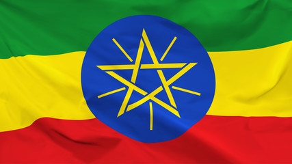 Fragment of a waving flag of the Republic of Ethiopia in the form of background, aspect ratio with a width of 16 and height of 9, vector