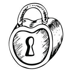 Vector  graphic castle for lovers. Outline castle for Valentine's Day. Symbol of eternal love on a white isolate. Vector line stock image for cards, banners and logo. Suitable for printing and web.