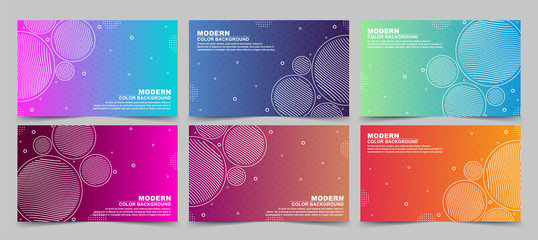 collection of colorful gradient banners with geometric textures and abstract lines.	
