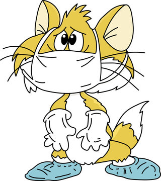 recommend clip art: Cartoon cat wearing a protective mask against corona virus vector illustration